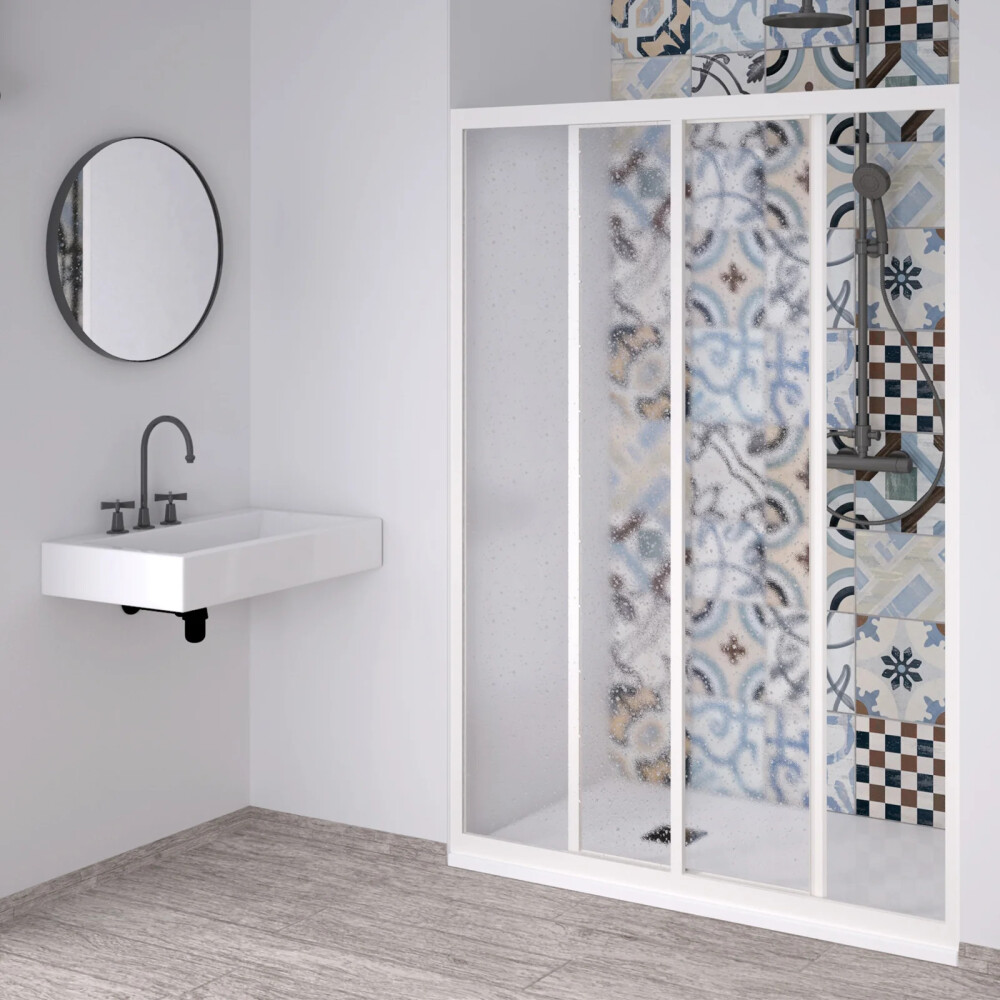 Scheda Box Porta Doccia Acrilico 1.8 MM 1 Lato Apertura Scorrevole Telaio PVC Bianco - Reversibile