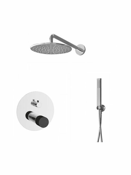 Kit doccia completo con monocomando a due vie soffione e doccino Joan Marmo Nero