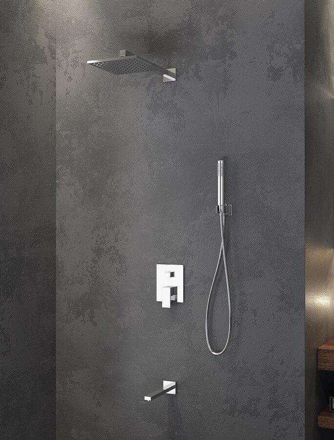 Kit doccia completo con monocomando a due vie soffione e doccino Delos Cromo
