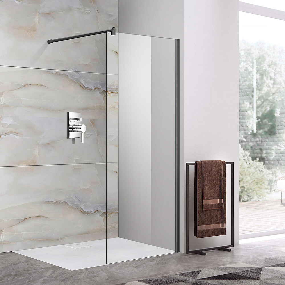 Scheda doccia in cristallo 8 mm Walk-In - Telaio Nero Opaco