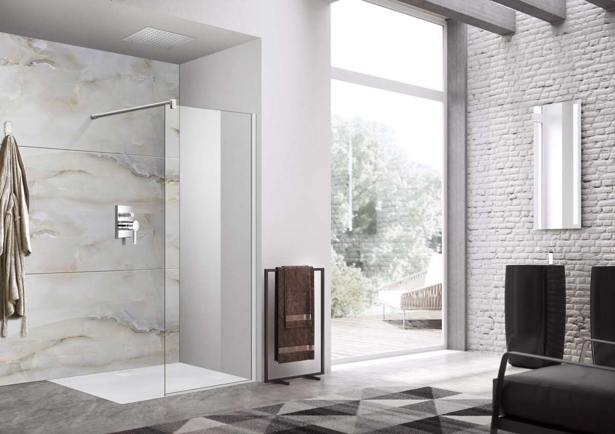 Scheda Parete doccia Walk-In in cristallo 8 mm - Telaio Bianco Lucido