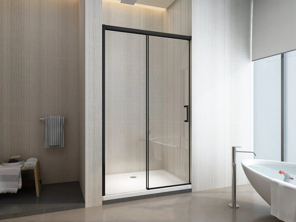 Scheda Box Porta Doccia Scorrevole Frameless Telaio NERO Cristallo Anticalcare 8mm H 200