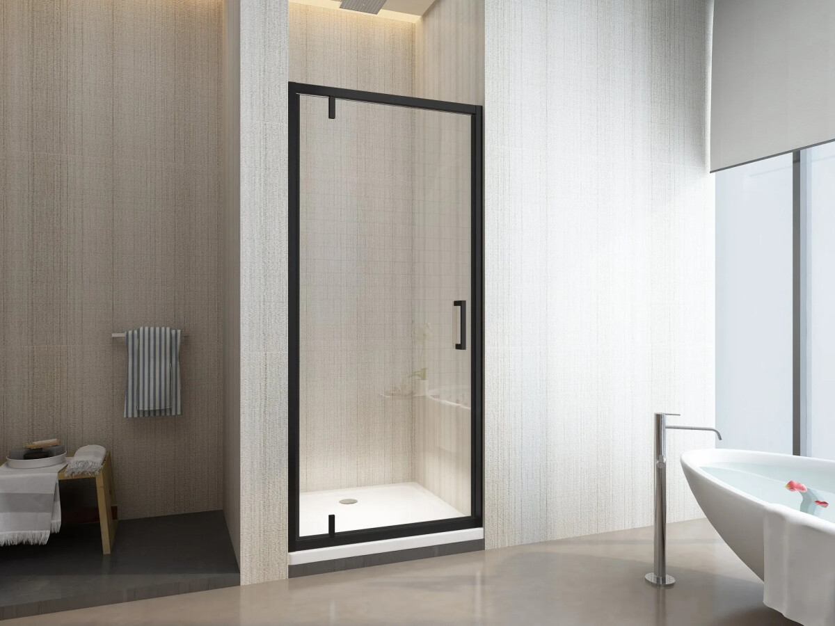 Scheda Box Porta Doccia Battente Telaio NERO Cristallo Anticalcare 8mm H 200