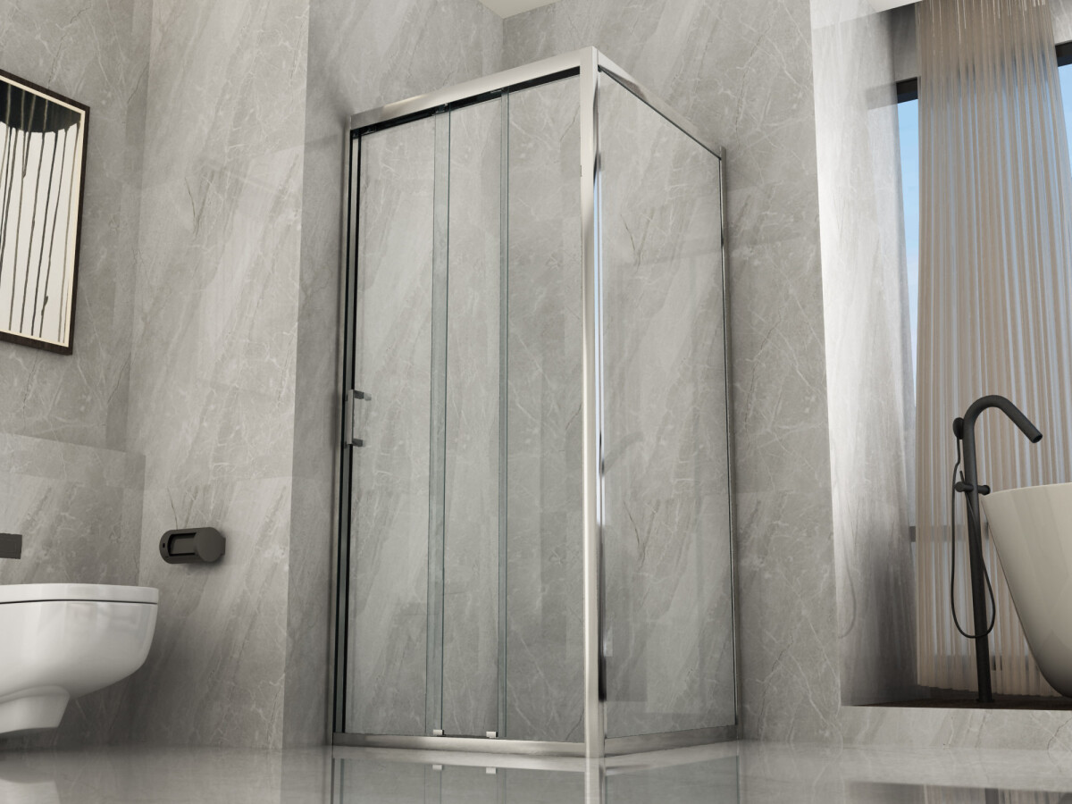 Scheda Box doccia angolare in cristallo 6 mm Opaco 2 lati: 1 fisso e 1 scorrevole 3 ante Reversibile