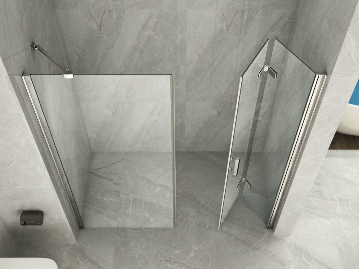 Scheda Porta Doccia Apertura Combinata Libro e Battente + Vetro Fisso Cristallo Trasparente 8 MM
