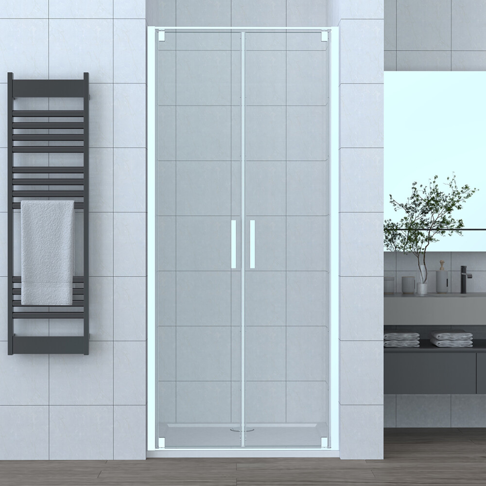 Scheda Box Doccia in Nicchia Porta Saloon in Cristallo Trasparente Anticalcare Profilo Cromato