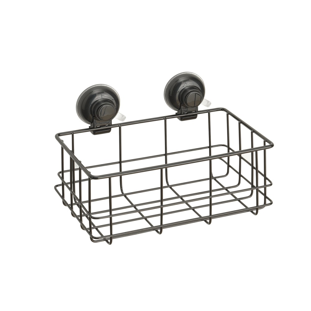 Gedy Portaoggetti Doccia Rettangolare Alto Hot in Filo a Ventosa Nero