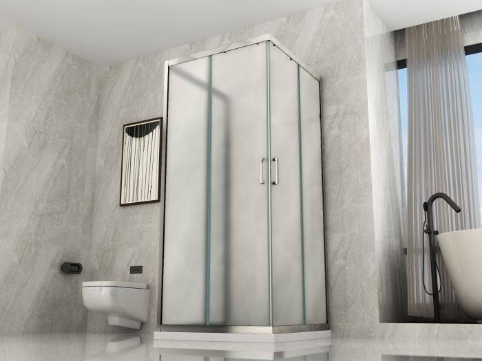 Scheda Box doccia cristallo 6 mm opaco 3 lati 1 fisso ed 1 apertura angolare profili in alluminio
