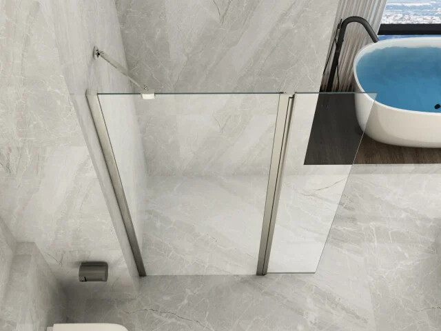 Scheda Parete Doccia Walk In Cristallo con Paretina Mobile Deflettore Vetro 8 MM Trasparente